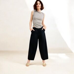 Anthropologie Line and Dot Black Jersey Stretch Paperbag Barrel Pants Size XS